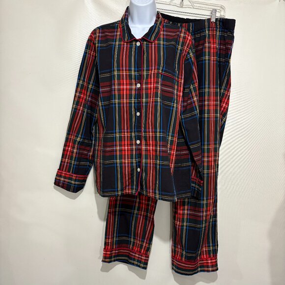 J. Crew L Multi-Color Tartan Plaid Cotton Pajamas Top Pants Set - Picture 1 of 7